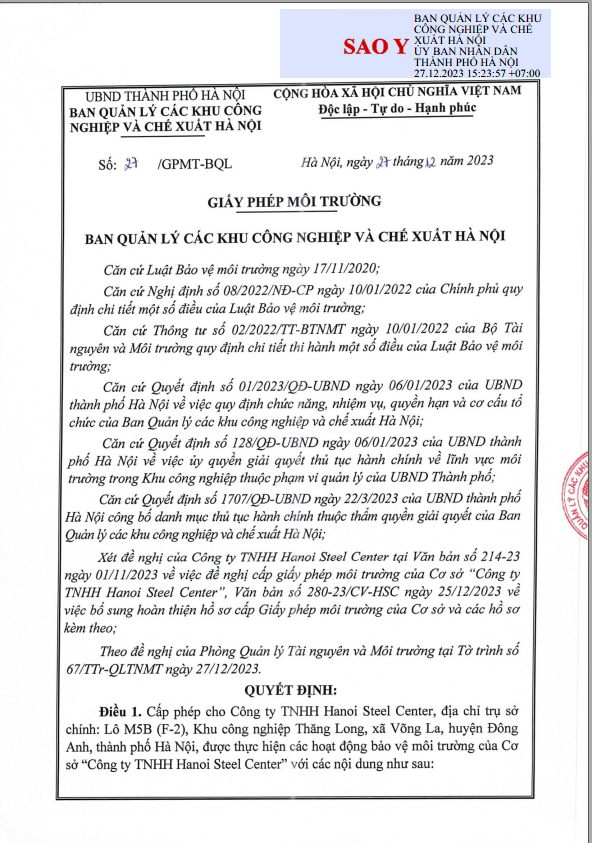 Giấy phép môi trường HSC