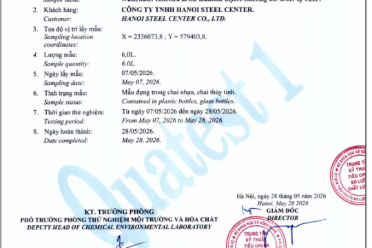 Kết quả quan trắc nước thải 5/2026