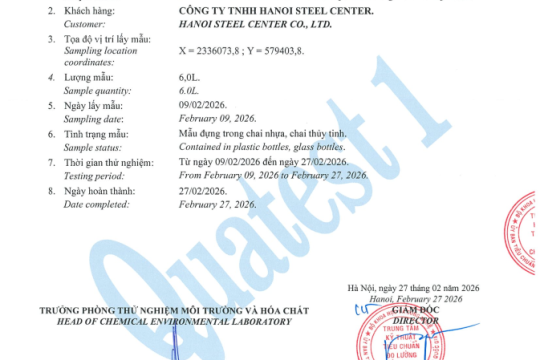 Kết quả quan trắc nước thải 2/2026