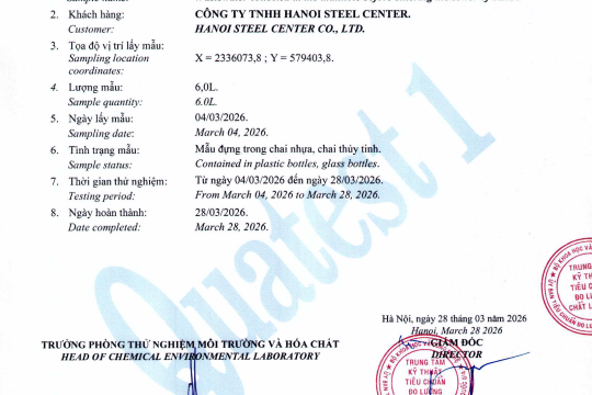 Kết quả quan trắc nước thải 3/2026